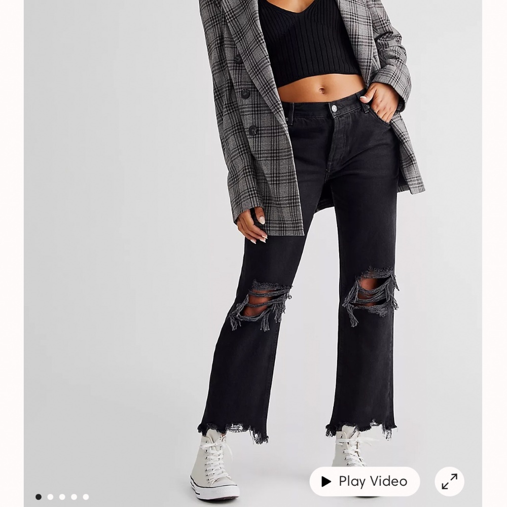 Free People Black Distressed Maggie Jeans, Size 26